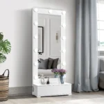 Modern Solid Oak Wood Dresser Vanity Table with adjustable lighted mirror and storage drawers - Goldoma oak wood dresser vanity
