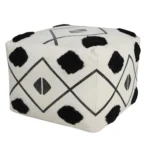 Goldoma 18-inch white cotton geometric pouf ottoman with storage - modern foot stool and extra seating for small spaces