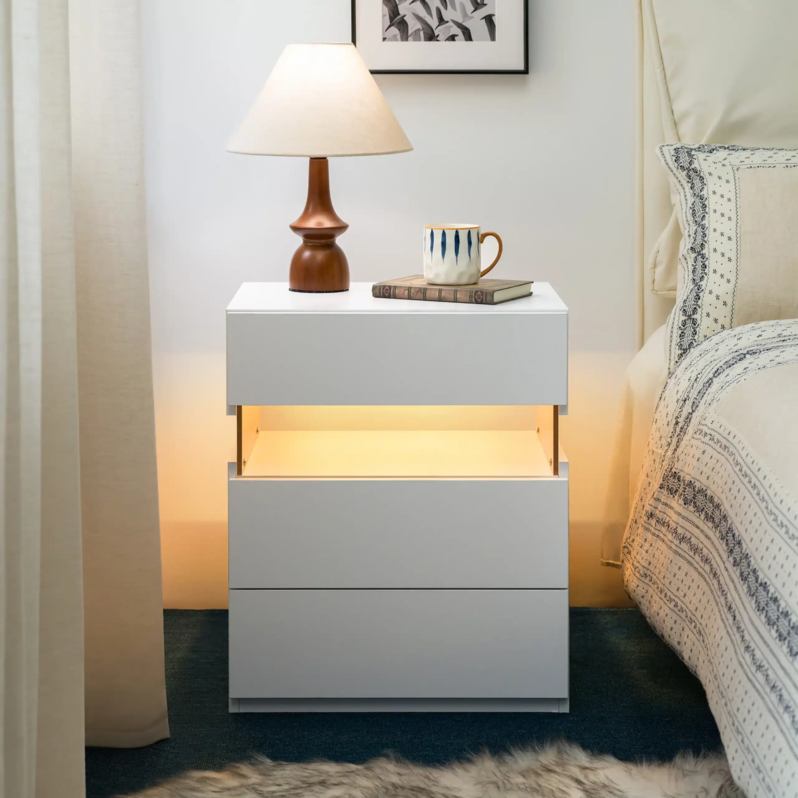 Goldoma LED Nightstand with 3 Drawers and Acrylic Top Goldoma LED Nightstand with 3 Drawers and Acrylic Top