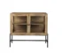 Glass door buffet with two metal-framed glass doors and natural mango wood finish