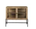 Glass door buffet with two metal-framed glass doors and natural mango wood finish