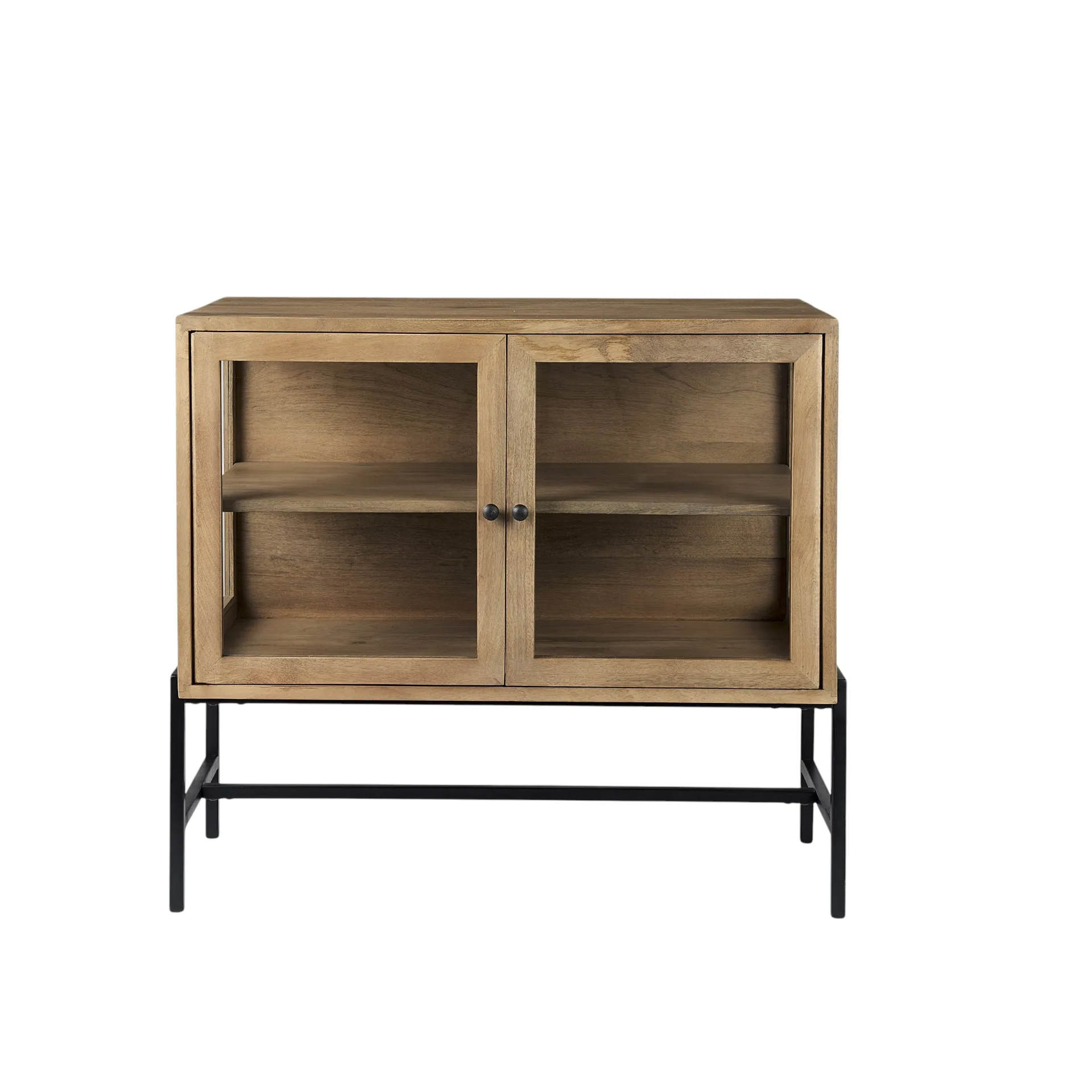 H22913fb236f7490a8a809090d85d5acdC.webp HMS 36" Modern Antique Traditional Sideboard Natural Solid Mango Wood Two Metal Glass Doors for Home Furniture for Living Room - Image 1