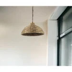HMS Contemporary Brown Wicker Domed Pendant Light 3000K Warm White E26 Base for Hotel and Home Room Lighting – side view