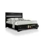Modern king bed with storage drawers and adjustable panel headboard in bedroom