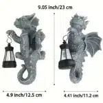 Solar dragon lantern glowing on a tree trunk at night, dragon figurine resin garden decor