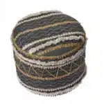 Goldoma 18" Black Cotton Striped Pouf Ottoman – Portable Cylinder Footrest & Extra Seat – side view