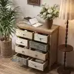 Vintage Wooden Accent Chest with 6 Drawers - Rustic Multicolor Carved Storage Dresser – top view