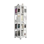4-Tier Steel Rotating Bookshelf with Wheels Large Size Sturdy & Spacious Book Rack Bookshelf Easy Assembly US Warehouse