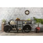HMS Black and White Metal and Solid Wood Rolling Bar Cart with Wine Storage for Shot Glasses - Image 4