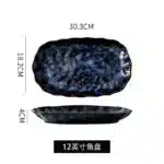 Ceramic Dinner Plates and Bowls, Blue Dishes, Creative Japanese Retro Kiln Changed Tableware Set, Dinnerware – close-up