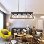 Goldoma 5-light pendant chandelier with bulbs removed, emphasizing the cage structure and adjustable cords.