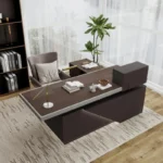 Free Shipping US Warehouse in Stock 78" Executive Desk with Drawers - L Shaped Desk Black Executive Office Desks with LED