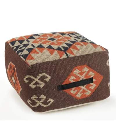 Goldoma 18-inch brown tribal pouf ottoman foldable foot stool with soft cotton cover in living room