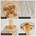Free Shipping 5-Light Crystal Chandelier Adjustable Height Pendant Light with Grape-Shaped Crystal Bead Strings Modern
