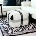 Goldoma 18" Black Cotton Striped Pouf Ottoman - Tufted Foldable Foot Rest & Extra Seat – top view
