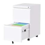 Pre-Assembled 5-Caster White FCJ Mobile 2-Drawer File Cabinet Metal Rolling Hanging Folders for Legal Letter Size for Home