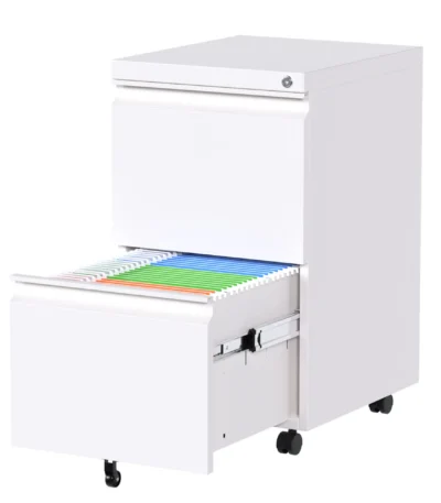 Pre-Assembled 5-Caster White FCJ Mobile 2-Drawer File Cabinet Metal Rolling Hanging Folders for Legal Letter Size for Home