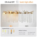 US Stock Free Shipping 40'' Golden Luxury Waterfall Modern Crystal Chandeliers Pendant Light Fixture for Kitchen Island