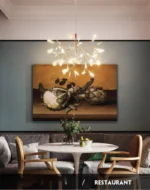 Nordic Chandelier Art Hanging living Room Chandelier Modern Restaurant Kitchen Firefly Lamp Rose Gold/Black Branch Round