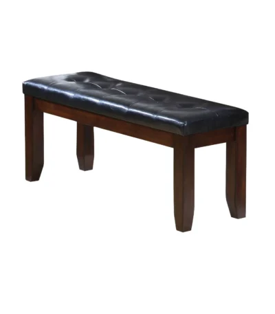 Goldoma 48-inch faux leather bench with black seat and espresso wood frame in a living room entryway
