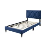 Goldoma twin size bed with adjustable navy blue velvet headboard