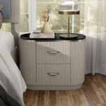 Modern 2-drawer nightstand with USB port and gold capped legs, perfect bedside storage solution
