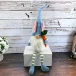 HMS 32" Blue and White Fabric Christmas Sitting Gnome Tabletop Sculpture for Home or Office Decor – side view