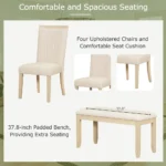 Contemporary extendable dining table set with bench in natural beige finish by Goldoma