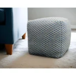 Blue beige wool cube trellis pouf ottoman 18 inch - stylish footrest and extra seat for living room decor