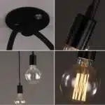Side view of the ceiling pendant light highlighting its loft-style black metal frame