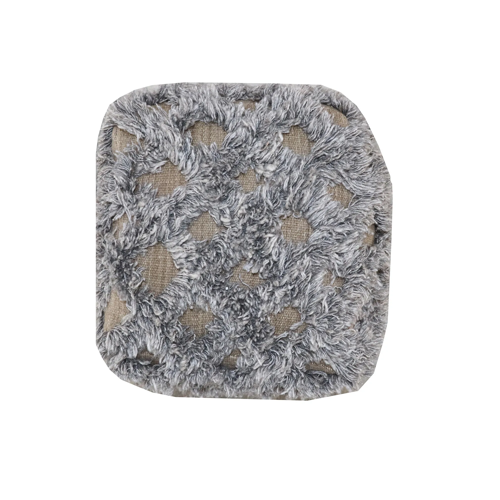 Goldoma 18" Natural and Gray Wool Cotton Blend Cube Geometric Pouf Ottoman