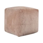 Beige chenille cube pouf ottoman 18-inch foldable square stool in modern living room