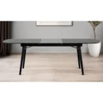 71 inch black rectangular dining table with butterfly leaf extension from Goldoma, modern manufactured wood dining table seats 6