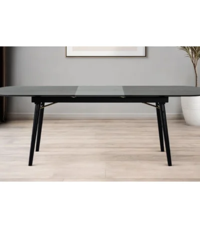 71 inch black rectangular dining table with butterfly leaf extension from Goldoma, modern manufactured wood dining table seats 6