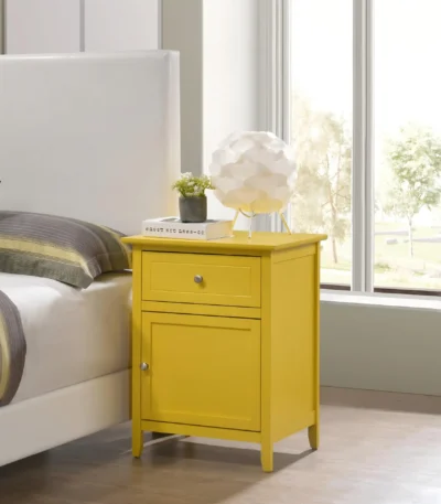Vibrant yellow nightstand with drawer and door bedroom storage furniture in casual style