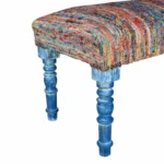 Goldoma 47-inch rainbow stripe upholstered bench with blue legs and hidden storage, perfect for entryway or bedroom