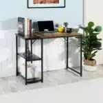 HMS 39" Brown and Black Wood and Metal H-Shape Computer Desk Stylish Office Desk – top view