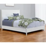 White carved solid wood California king bed frame with geometric design from Goldoma