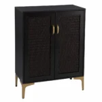 HMS Modern Rustic Bar Cabinet with Black Gold Finish and Faux Rattan Accents - Image 4
