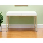 HMS 50 White and Gold Solid Wood Writing Desk with Two Drawers Modern Design Computer Table for Home Office or Hotel Use