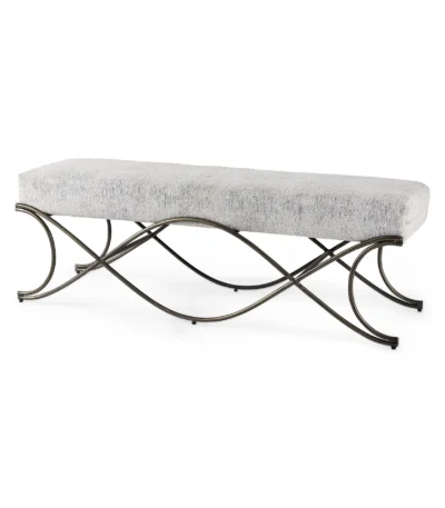 Goldoma 55-inch upholstered entryway bench in dark gray chenille with nickel metal base