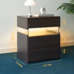 LED nightstand with drawers in walnut finish featuring acrylic board lighting for bedroom