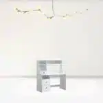 HMS 47" White Wood Writing Desk with Two Drawers Adjustable Computer Table Modern Design Office Desk with Shelf Metal