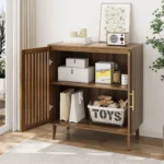 Farmhouse-Style Wood Sideboard Buffet Cabinet with Louvered Doors for Home Bar Coffee Storage - Image 4