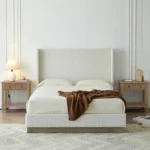 Goldoma adjustable queen wingback bed with 53.1 inch high headboard in fabric upholstery