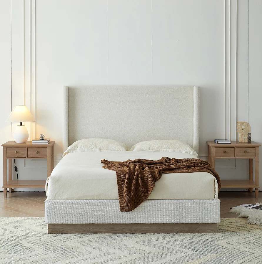 Goldoma Queen Adjustable Wingback Bed with 53.1" High Headboard