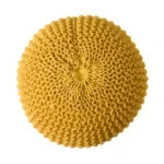 Goldoma Handcrafted Knitted Cotton Round Pouf – Yellow, 30-Inch Floor Ottoman for Living Room Decor – side view