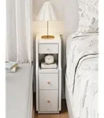 Narrow Solid Walnut Wood Nightstand with 3 Drawers