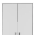 White two-piece bedroom set with dresser and armoire featuring metal handles and manufactured wood construction