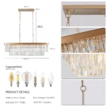 US Stock Free Shipping Crystal 11-Light Golden Modern Chandelier Rectangle Contemporary Pendant Light Fixture for Living